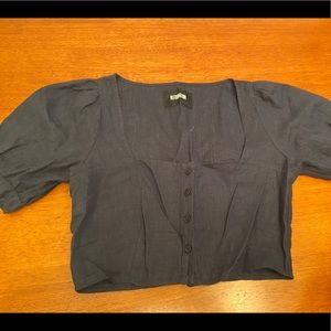Reformation - navy blue cap sleeve button crop